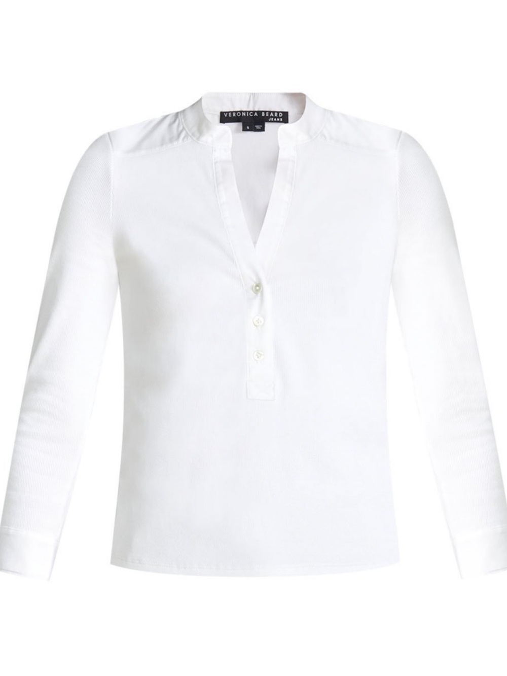 Veronica Beard White Split-Neck Button Down Laney Henley Stretch Cotton Medium